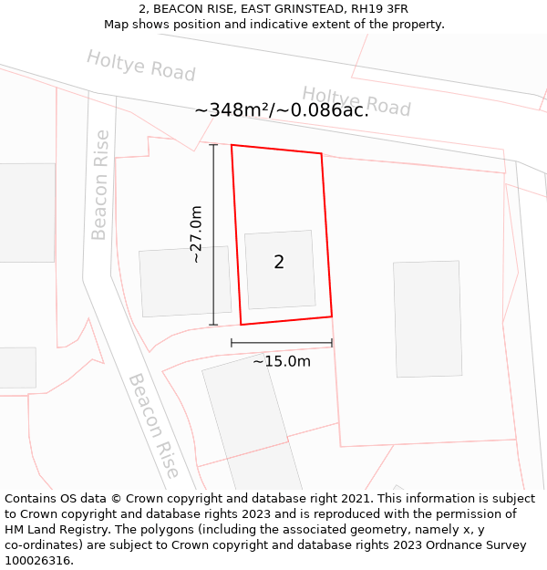 2, BEACON RISE, EAST GRINSTEAD, RH19 3FR: Plot and title map