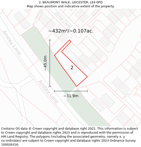 2, BEAUMONT WALK, LEICESTER, LE4 0PQ: Plot and title map
