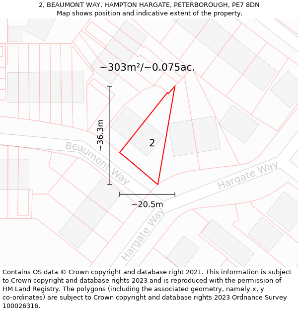 2, BEAUMONT WAY, HAMPTON HARGATE, PETERBOROUGH, PE7 8DN: Plot and title map