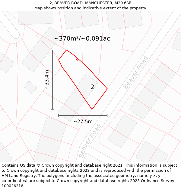 2, BEAVER ROAD, MANCHESTER, M20 6SR: Plot and title map