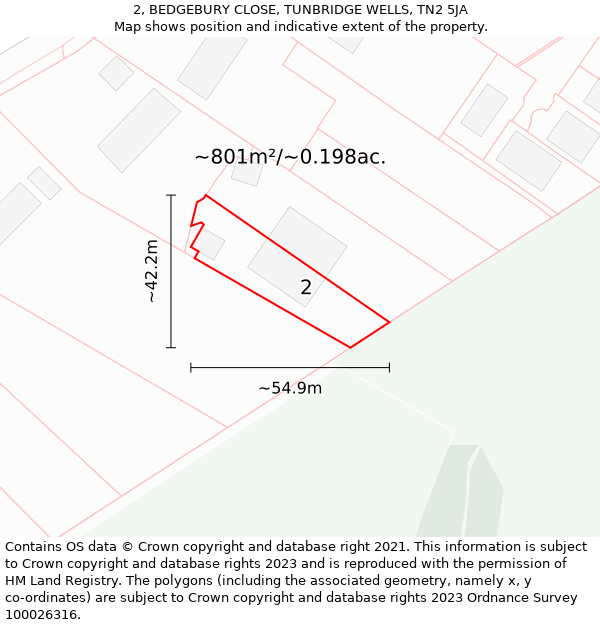 2, BEDGEBURY CLOSE, TUNBRIDGE WELLS, TN2 5JA: Plot and title map