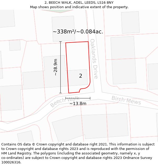 2, BEECH WALK, ADEL, LEEDS, LS16 8NY: Plot and title map