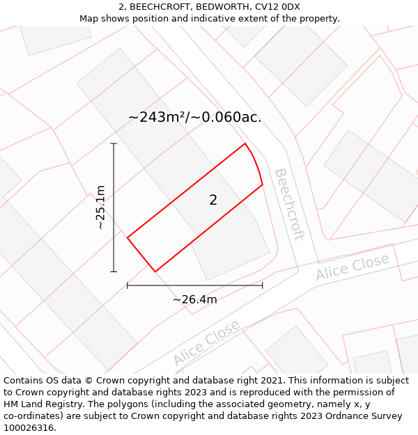 2, BEECHCROFT, BEDWORTH, CV12 0DX: Plot and title map