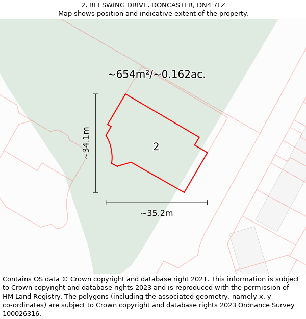 2, BEESWING DRIVE, DONCASTER, DN4 7FZ: Plot and title map