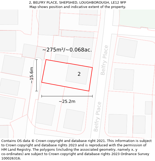 2, BELFRY PLACE, SHEPSHED, LOUGHBOROUGH, LE12 9FP: Plot and title map