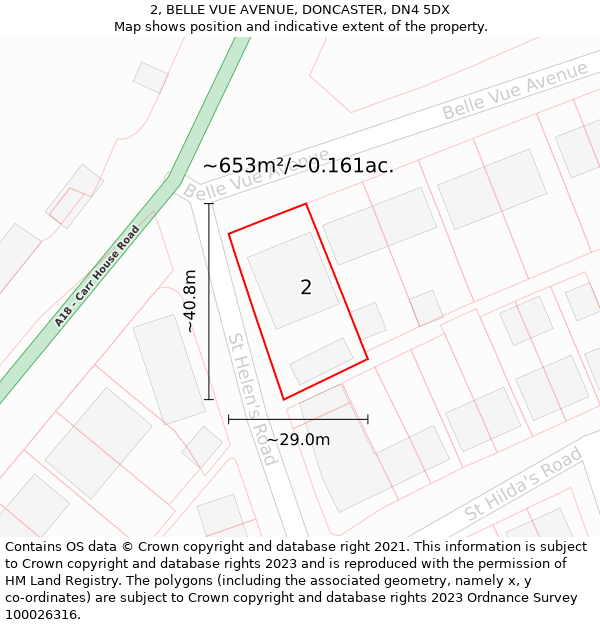 2, BELLE VUE AVENUE, DONCASTER, DN4 5DX: Plot and title map