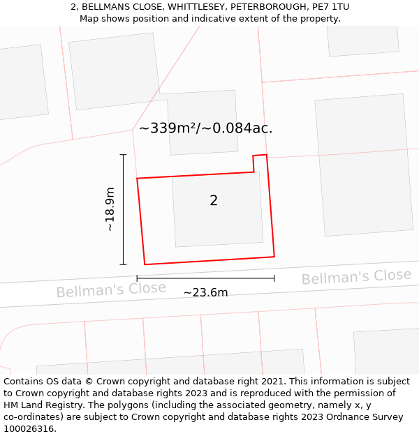 2, BELLMANS CLOSE, WHITTLESEY, PETERBOROUGH, PE7 1TU: Plot and title map