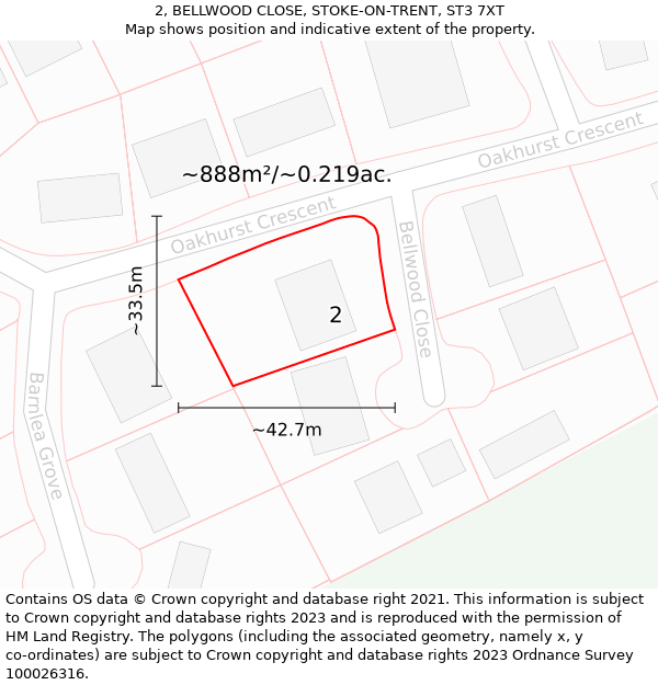 2, BELLWOOD CLOSE, STOKE-ON-TRENT, ST3 7XT: Plot and title map