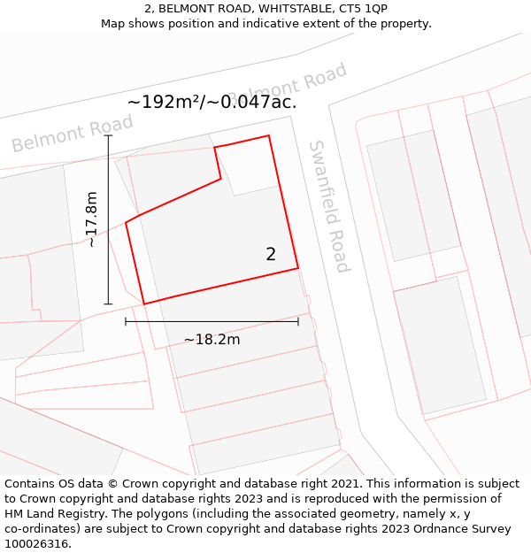 2, BELMONT ROAD, WHITSTABLE, CT5 1QP: Plot and title map