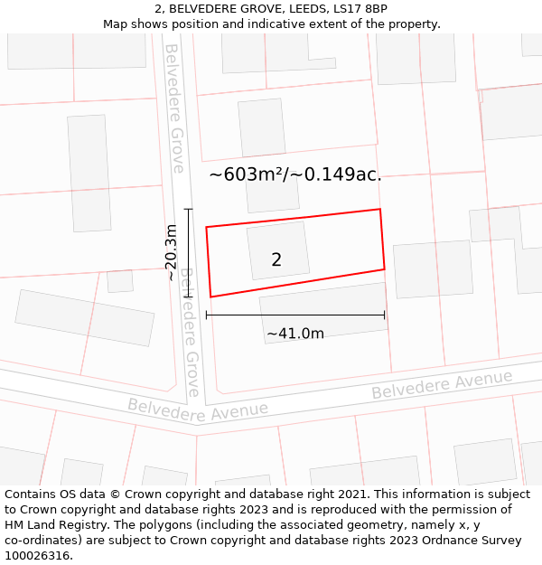 2, BELVEDERE GROVE, LEEDS, LS17 8BP: Plot and title map