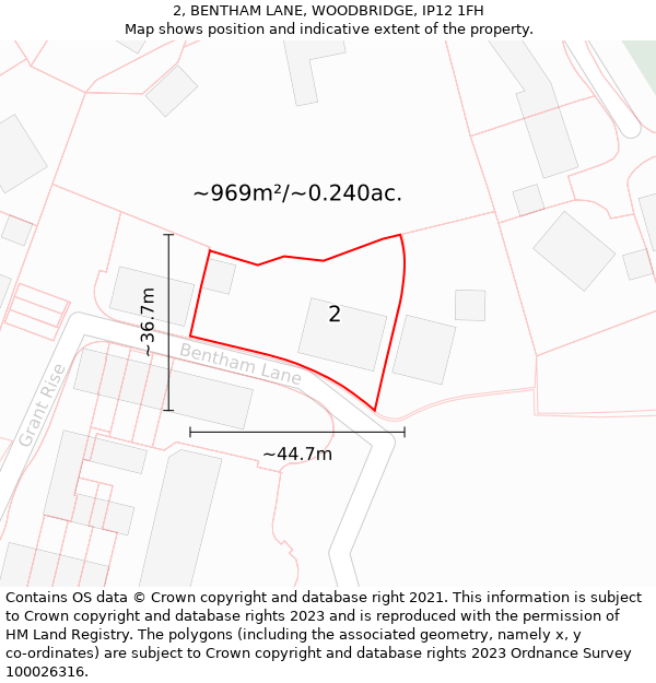 2, BENTHAM LANE, WOODBRIDGE, IP12 1FH: Plot and title map