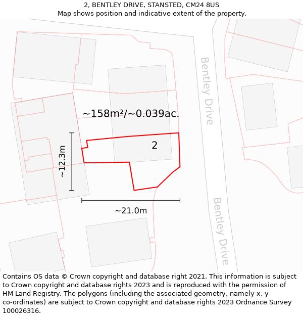 2, BENTLEY DRIVE, STANSTED, CM24 8US: Plot and title map