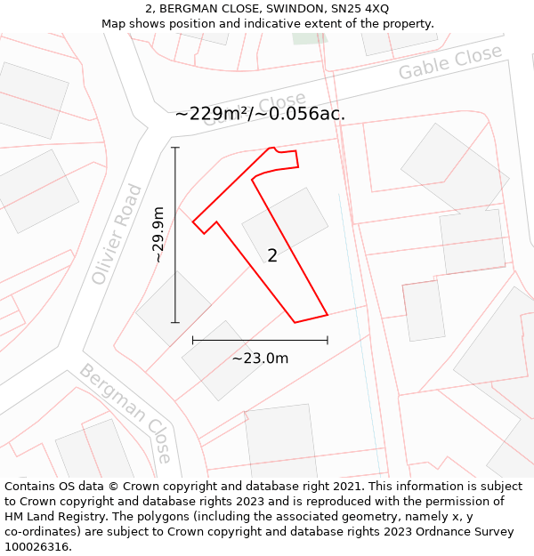 2, BERGMAN CLOSE, SWINDON, SN25 4XQ: Plot and title map