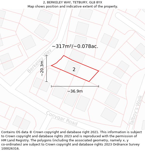 2, BERKELEY WAY, TETBURY, GL8 8YX: Plot and title map