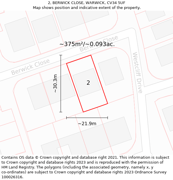 2, BERWICK CLOSE, WARWICK, CV34 5UF: Plot and title map