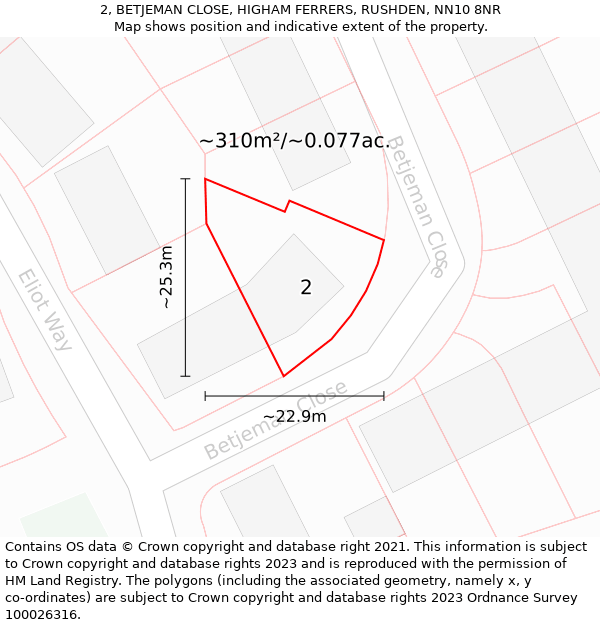 2, BETJEMAN CLOSE, HIGHAM FERRERS, RUSHDEN, NN10 8NR: Plot and title map