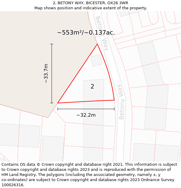 2, BETONY WAY, BICESTER, OX26 3WR: Plot and title map