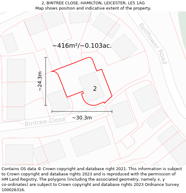 2, BINTREE CLOSE, HAMILTON, LEICESTER, LE5 1AG: Plot and title map