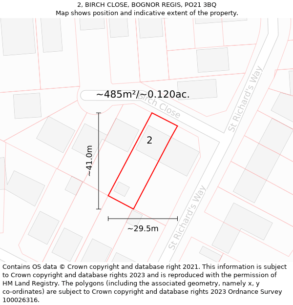 2, BIRCH CLOSE, BOGNOR REGIS, PO21 3BQ: Plot and title map