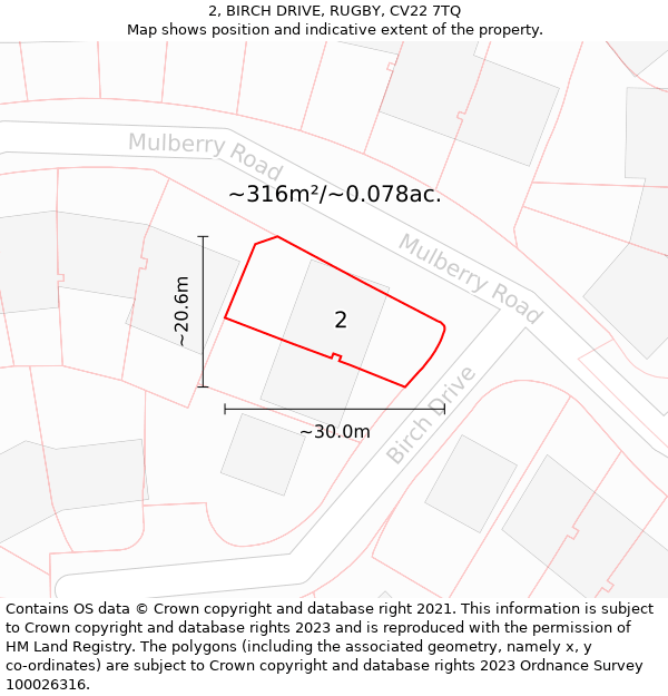 2, BIRCH DRIVE, RUGBY, CV22 7TQ: Plot and title map