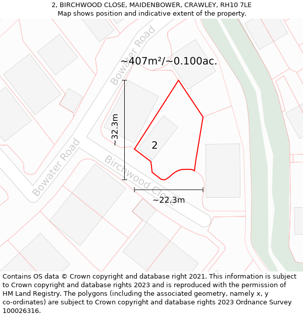 2, BIRCHWOOD CLOSE, MAIDENBOWER, CRAWLEY, RH10 7LE: Plot and title map