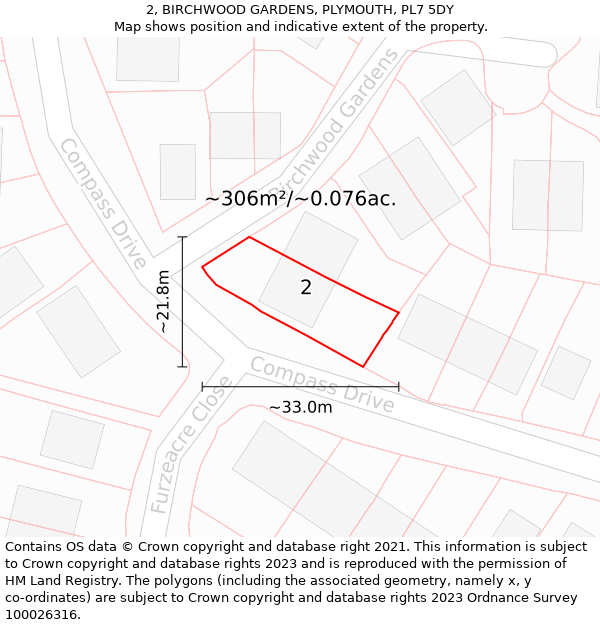 2, BIRCHWOOD GARDENS, PLYMOUTH, PL7 5DY: Plot and title map