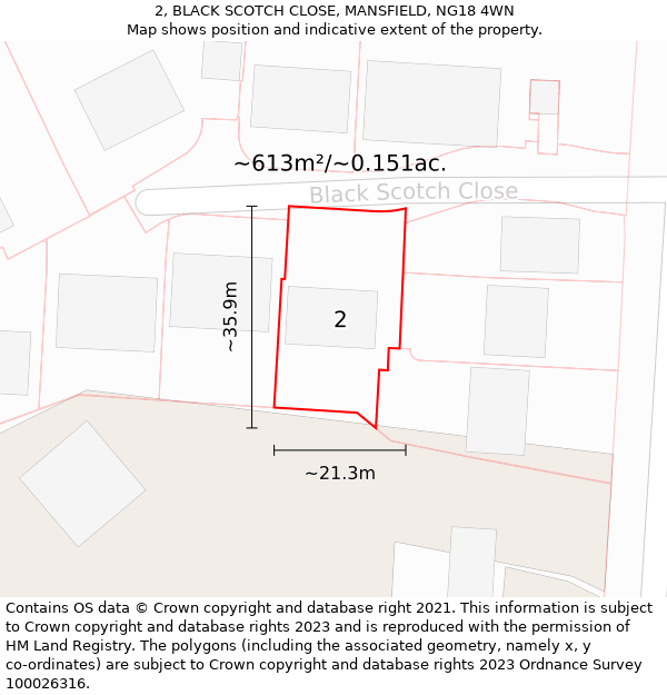 2, BLACK SCOTCH CLOSE, MANSFIELD, NG18 4WN: Plot and title map