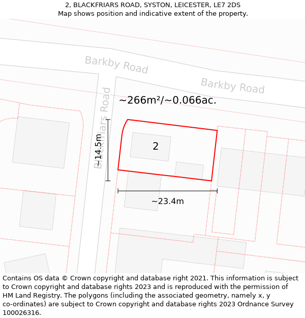 2, BLACKFRIARS ROAD, SYSTON, LEICESTER, LE7 2DS: Plot and title map