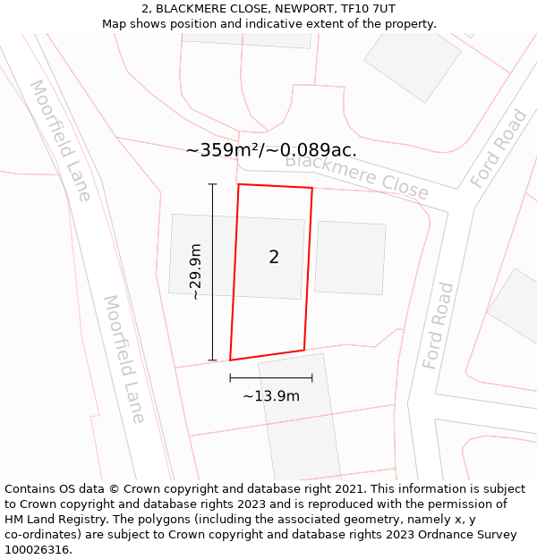 2, BLACKMERE CLOSE, NEWPORT, TF10 7UT: Plot and title map