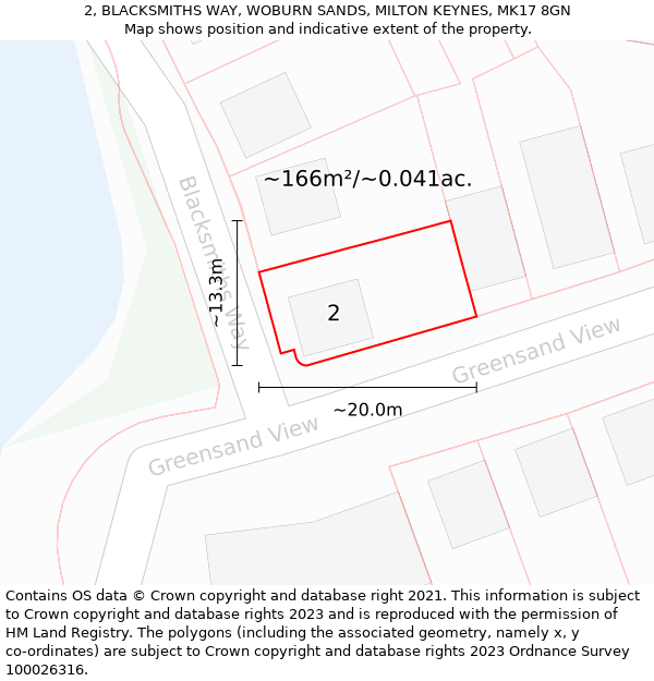 2, BLACKSMITHS WAY, WOBURN SANDS, MILTON KEYNES, MK17 8GN: Plot and title map