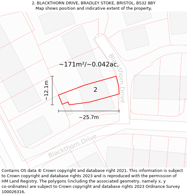 2, BLACKTHORN DRIVE, BRADLEY STOKE, BRISTOL, BS32 8BY: Plot and title map