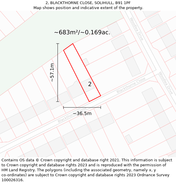 2, BLACKTHORNE CLOSE, SOLIHULL, B91 1PF: Plot and title map