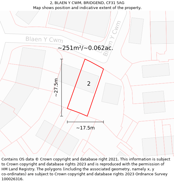 2, BLAEN Y CWM, BRIDGEND, CF31 5AG: Plot and title map