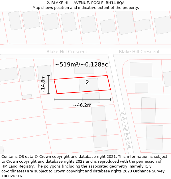 2, BLAKE HILL AVENUE, POOLE, BH14 8QA: Plot and title map