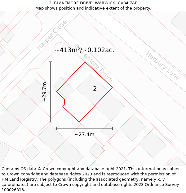 2, BLAKEMORE DRIVE, WARWICK, CV34 7AB: Plot and title map