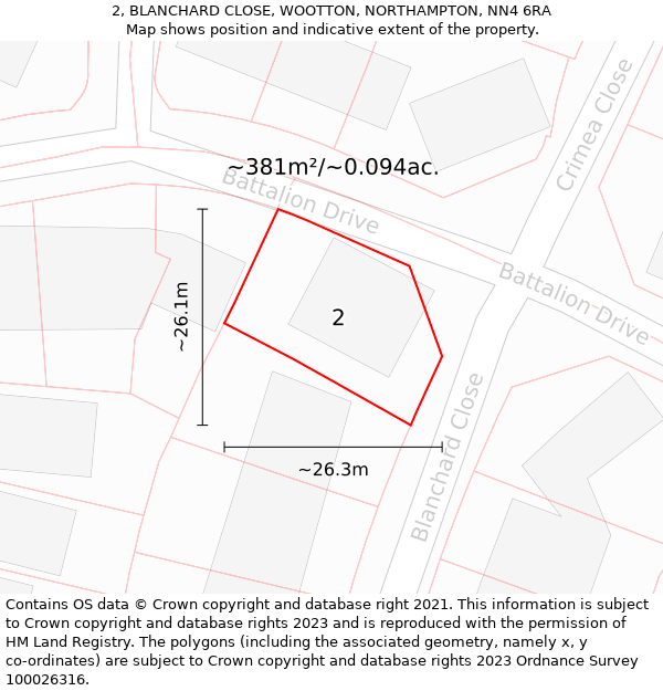 2, BLANCHARD CLOSE, WOOTTON, NORTHAMPTON, NN4 6RA: Plot and title map