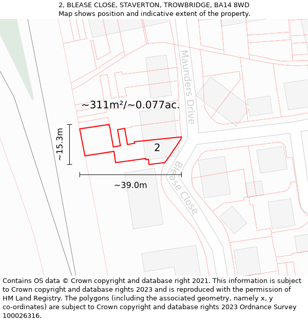 2, BLEASE CLOSE, STAVERTON, TROWBRIDGE, BA14 8WD: Plot and title map