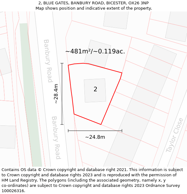 2, BLUE GATES, BANBURY ROAD, BICESTER, OX26 3NP: Plot and title map