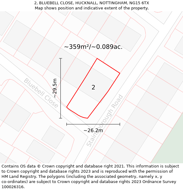 2, BLUEBELL CLOSE, HUCKNALL, NOTTINGHAM, NG15 6TX: Plot and title map