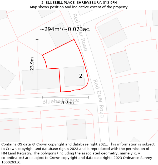 2, BLUEBELL PLACE, SHREWSBURY, SY3 9FH: Plot and title map