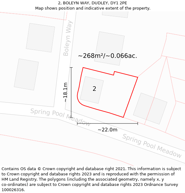 2, BOLEYN WAY, DUDLEY, DY1 2PE: Plot and title map