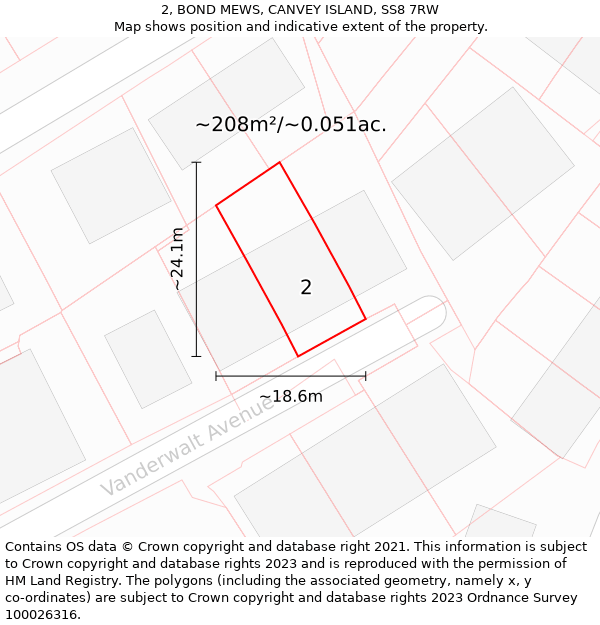 2, BOND MEWS, CANVEY ISLAND, SS8 7RW: Plot and title map