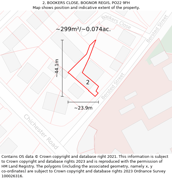 2, BOOKERS CLOSE, BOGNOR REGIS, PO22 9FH: Plot and title map