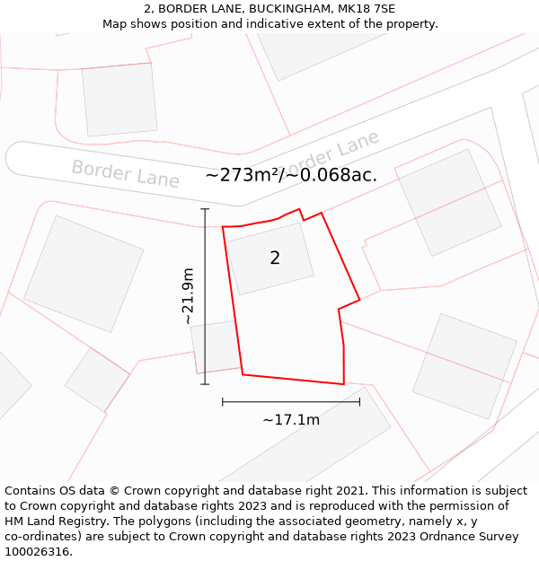 2, BORDER LANE, BUCKINGHAM, MK18 7SE: Plot and title map