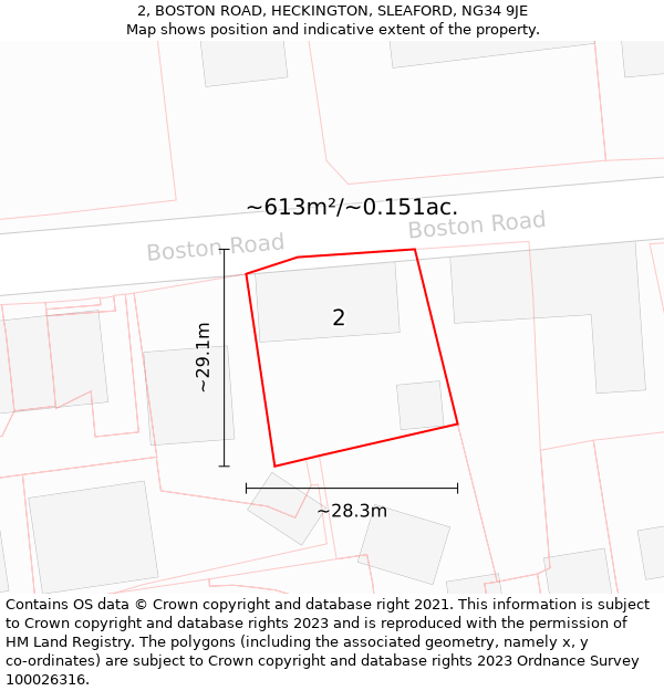 2, BOSTON ROAD, HECKINGTON, SLEAFORD, NG34 9JE: Plot and title map