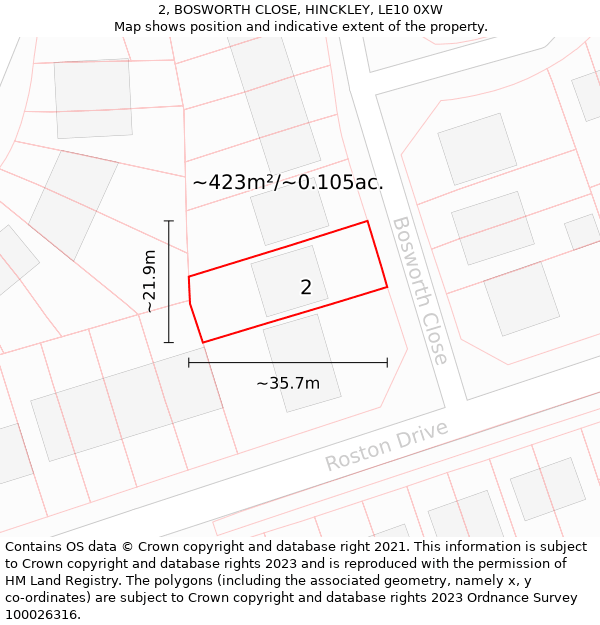 2, BOSWORTH CLOSE, HINCKLEY, LE10 0XW: Plot and title map