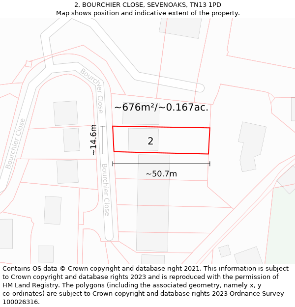 2, BOURCHIER CLOSE, SEVENOAKS, TN13 1PD: Plot and title map