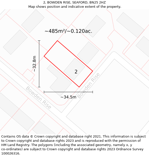 2, BOWDEN RISE, SEAFORD, BN25 2HZ: Plot and title map