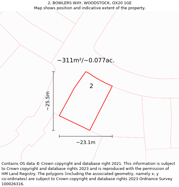 2, BOWLERS WAY, WOODSTOCK, OX20 1GE: Plot and title map