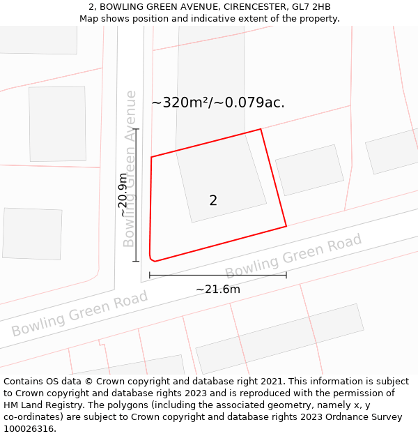 2, BOWLING GREEN AVENUE, CIRENCESTER, GL7 2HB: Plot and title map